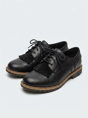Clarks Black Leather Kiltie Lace-Up Loafers